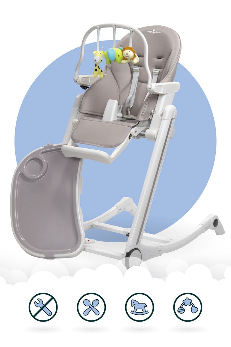 Highchair ADELLE adjustable and foldable incl. play-arch grey-grey